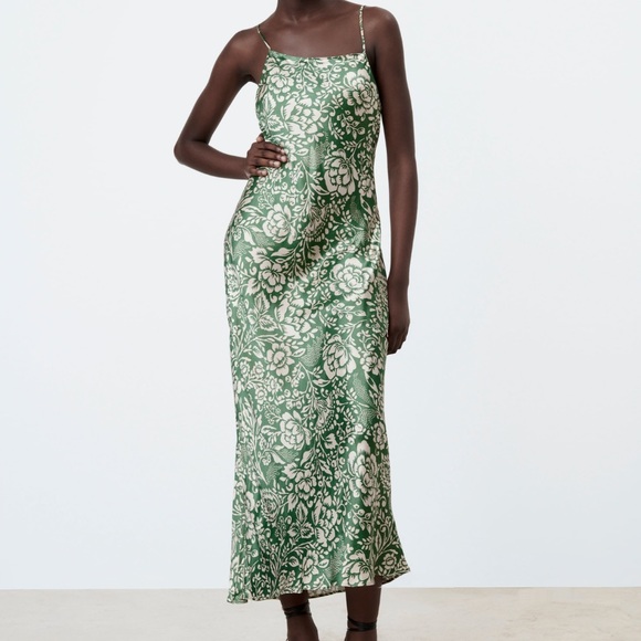 Zara | Dresses | Zara Floral Printed Satin Effect Midi Dress | Poshmark